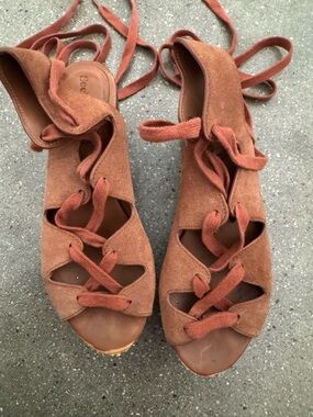 See By Chloe Rust Suede Lace-Up Peep-Toe Sandals